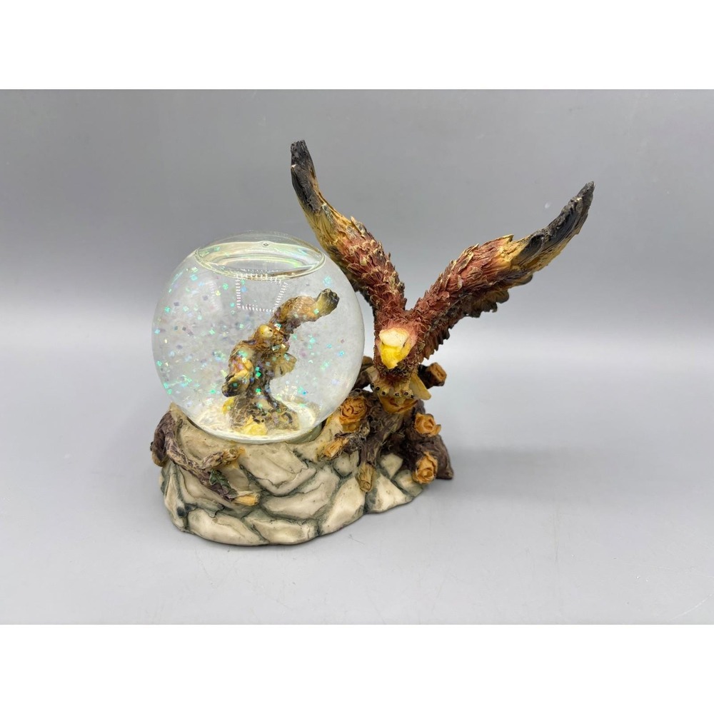 Eagle Snow Globe Glitter Water Ball Eagle on Rock Base Collectible Figurine